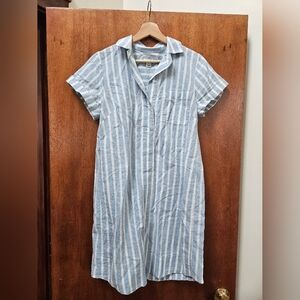 J. Crew Light Blue and White Striped Midi Dress